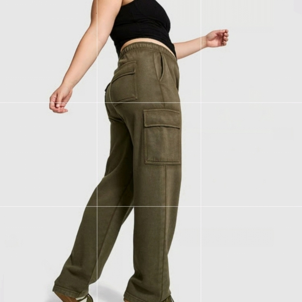 Victoria's Secret PINK Straight-Leg Cargo Olive Green Sweatpants Size XSmall
